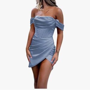 Dusty Blue Off-Shoulder Homecoming Dress